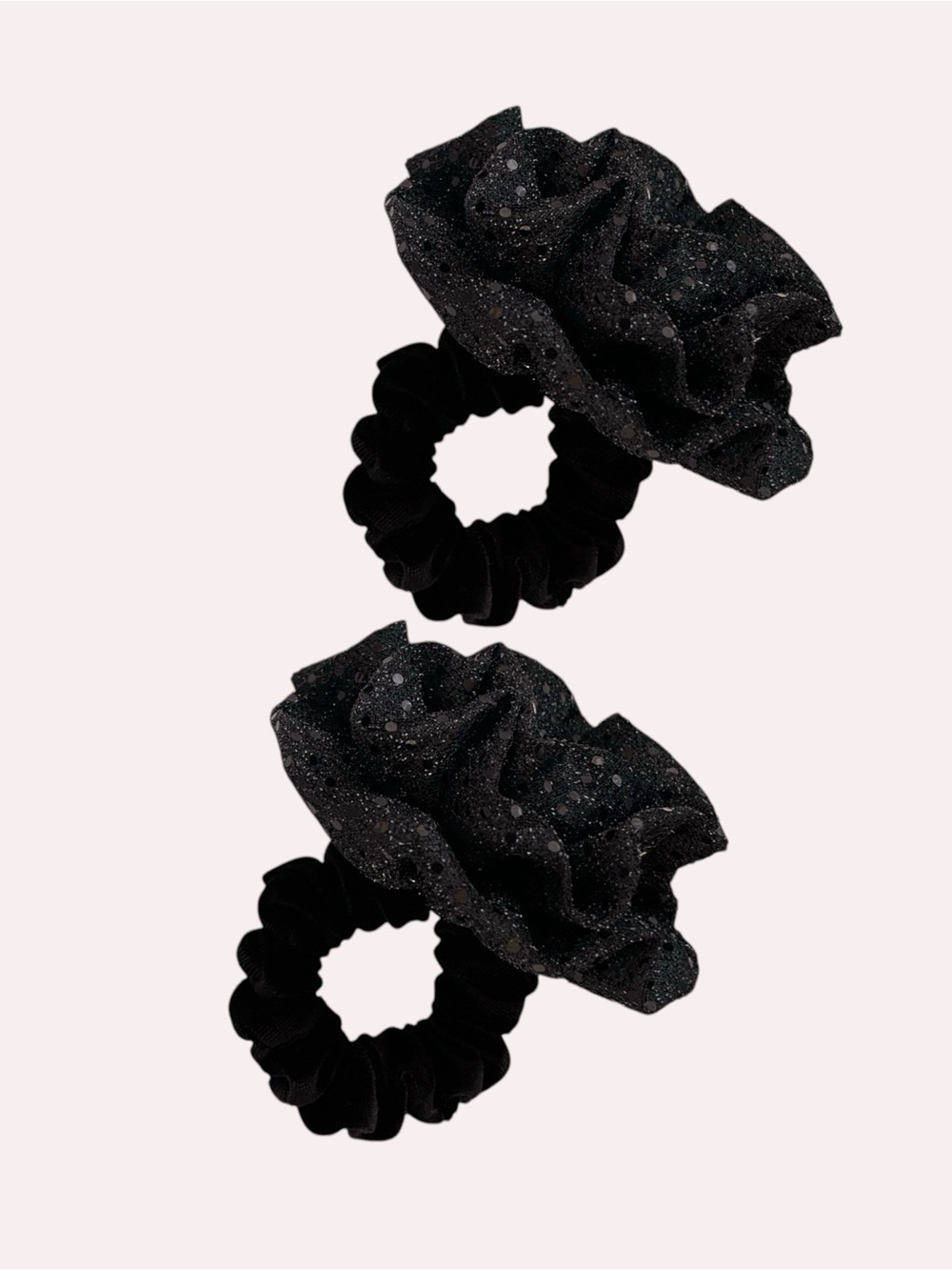 Black Glitter Mesh Stretch  Scrunchie - Women Accessory